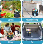 17L Foldable Cleaning Caddy with Handle - Portable Duty Tool Bag Cleaning Supply Organizer, Multi-Compartment Cleaning Bucket Storage Basket for Home Kitchen Bathroom (Blue)