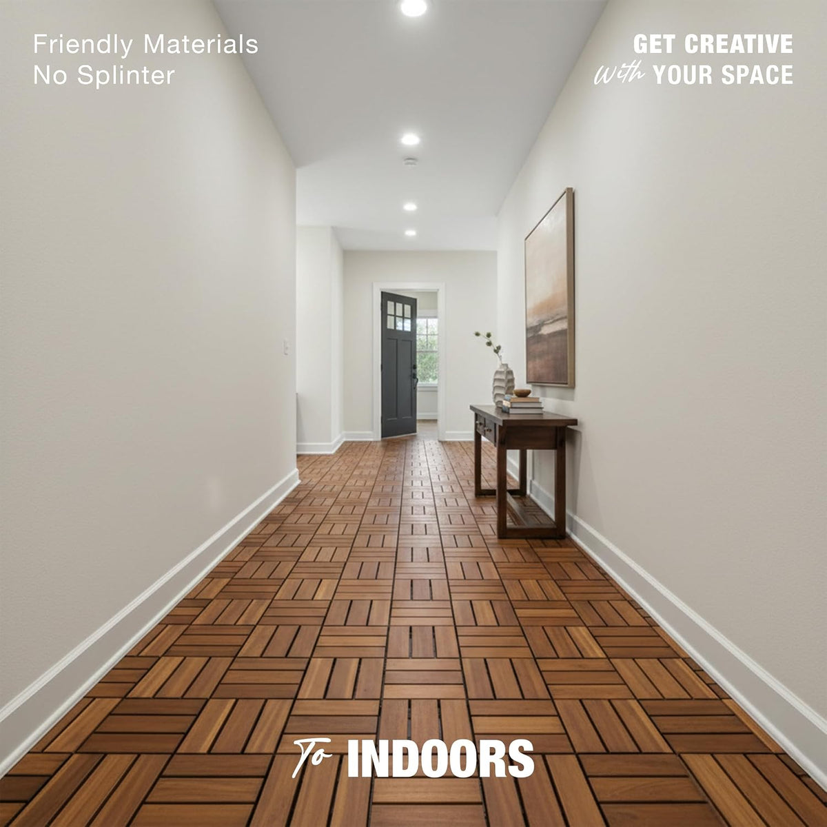 Acacia Wood Interlocking Deck Tiles, Patio & Backyard Tile, 12 in, 9 PCS