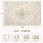 Area Rugs 8x10 Vintage Rug: Large Washable Living Room Rug Retro Medallion - Image 2