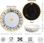 Floral Bee Melamine Dinnerware Set-18Piece Unbreakable Plates and Bowls Set