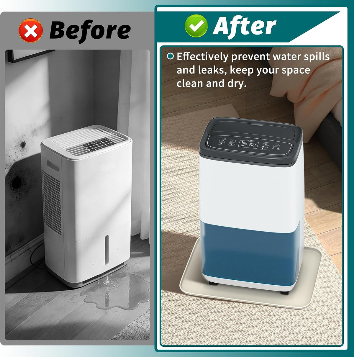 Daisypower Dehumidifier Drip Pan - 15 1/2''x10 1/2'' Leak-Proof Hard Plastic Pans with Raised Edge | Non-Slip & Water-Resistant | Protects Floors & Carpets | for Small Dehumidifiers/Humidifiers