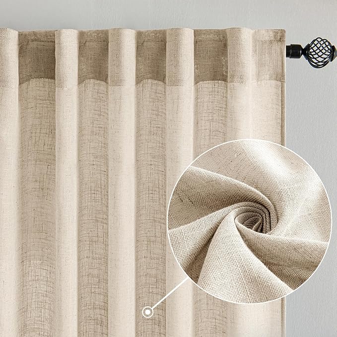 MIULEE Light Taupe Linen Curtains 90 Inch Long 2 Panels - Image 2