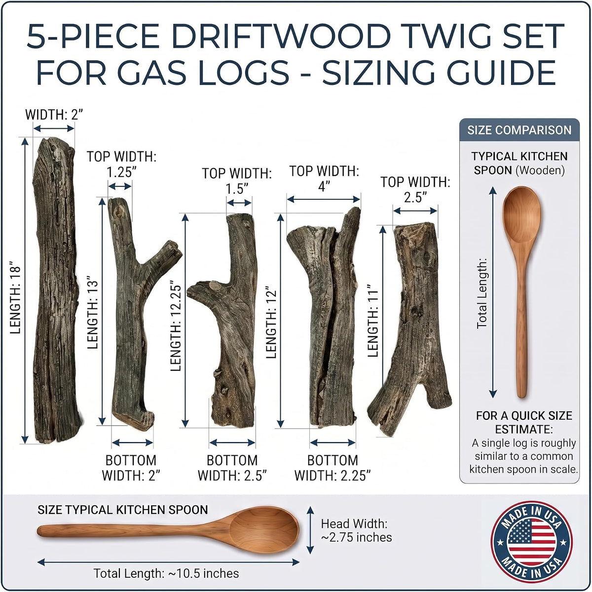 Midwest Hearth Deluxe Decorative Branch and Twig Set | Cast from Real Logs and Hand Painted in USA (Driftwood 5-Piece)