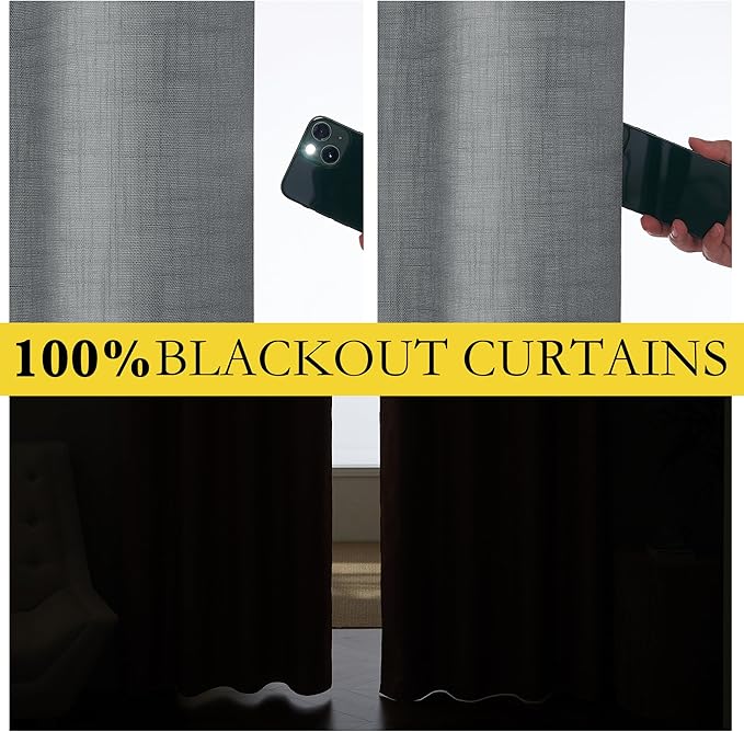 NICETOWN 100% Blackout Linen Texture Curtains 70 inches Long, Dove Grey - Image 2