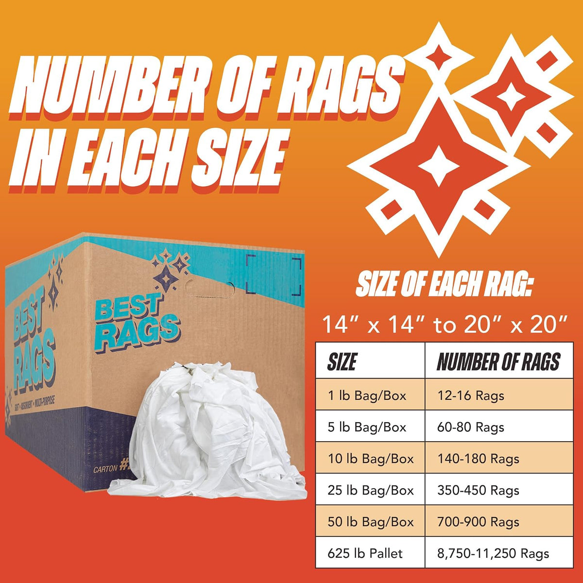 Arkwright Premium T-Shirt Rags Bulk, 10 lb Bag, Cotton Cleaning Towels, Low Lint Knit Wiping Cloths for Paint, Stain, Grease, Shop and Auto Use, Quick Dry Machine Washable, White