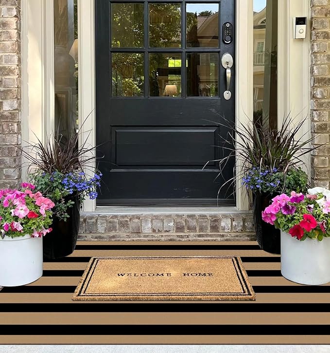 Black Tan Striped Entry Rug - Image 5