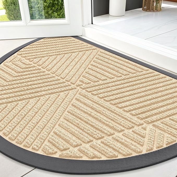 Smiry Half Circle Front Door Mat Outside Entrance, Heavy Duty Sturdy Natural by Smiry