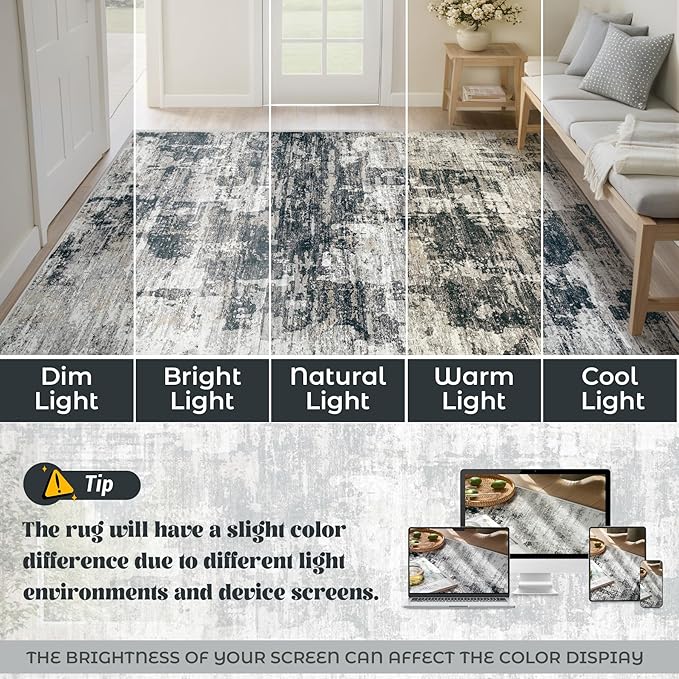 2x7 Runner Rug for Hallway, Washable Modern Abstract Runner Rugs Neutral Soft - Image 8