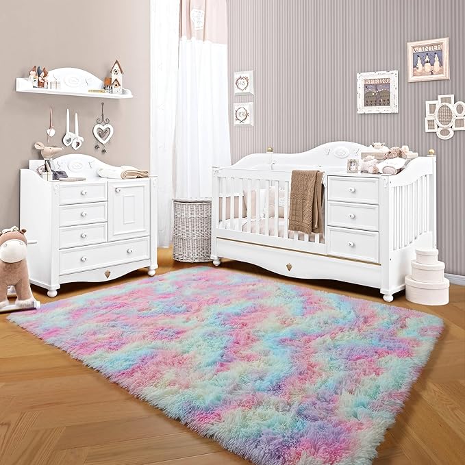 ONASAR Rainbow Area Rugs for Living Room, 5x8 Fluffy Girls Bedroom Rug - Image 7