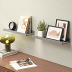 Boswillon Floating Shelves Set of 2, Small Wall Shelf with Lip, 16in, Grey