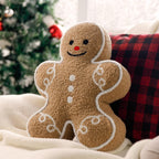 Phantoscope Gingerbread Man Merry Christmas Throw Pillow, Plush Teddy Xmas Gingerbread Shaped Pillows Christmas Decorative Pillow for Couch Living Room Bed, Beige,13 x 17 inches