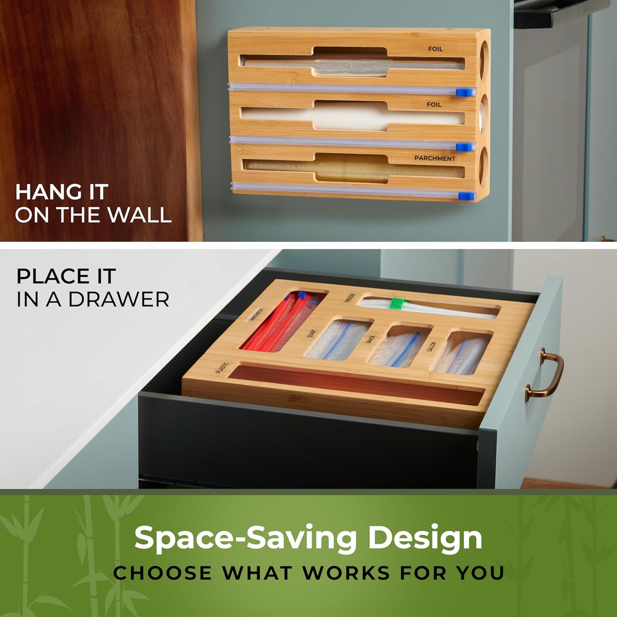 Kitchen Drawer Organizer, 9" 1 Sandwich Storage Bag Organizer & Foil Wrap