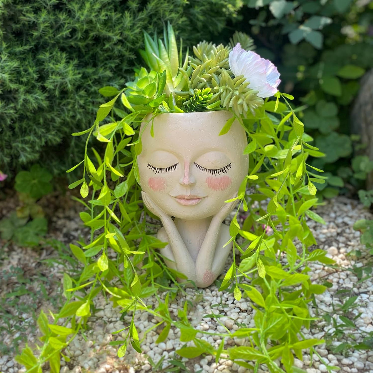 Head Planter Pot, Face Flower Pots with Drainage Resin Cactus Planter