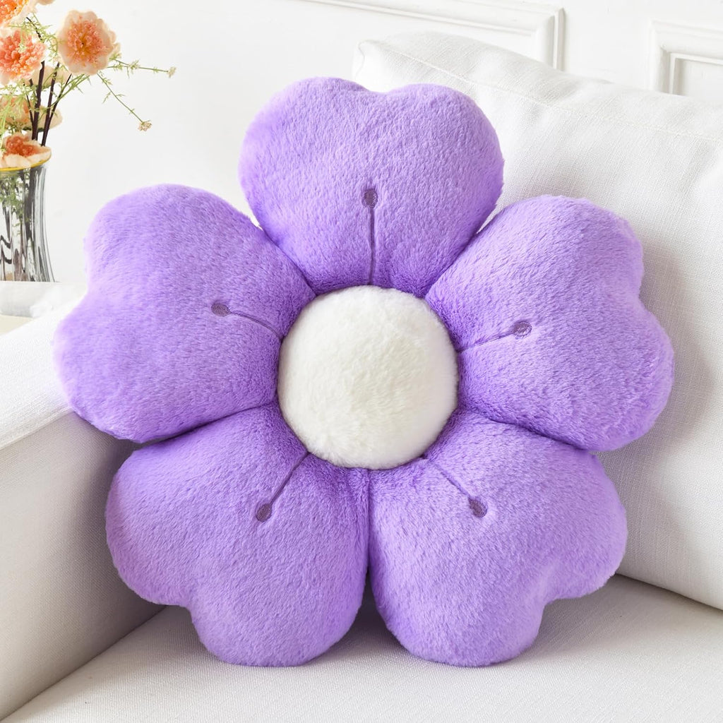Flower Pillow, Daisy Decorative Throw Pillows, Dark Purple, 15 Inches