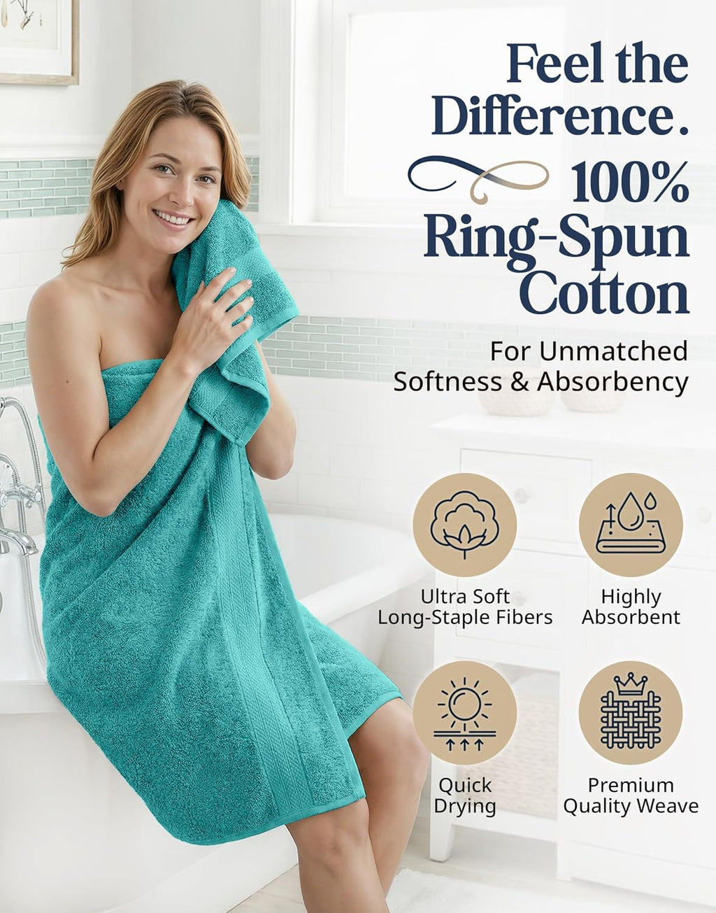 LANE LINEN Towel Set 16 Piece Soft Absorbent Quick Dry 100% Cotton - Teal