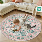 Round Area Rug for Living Room: 6 ft Floral Washable Circle Rug Soft Boho - Image 8