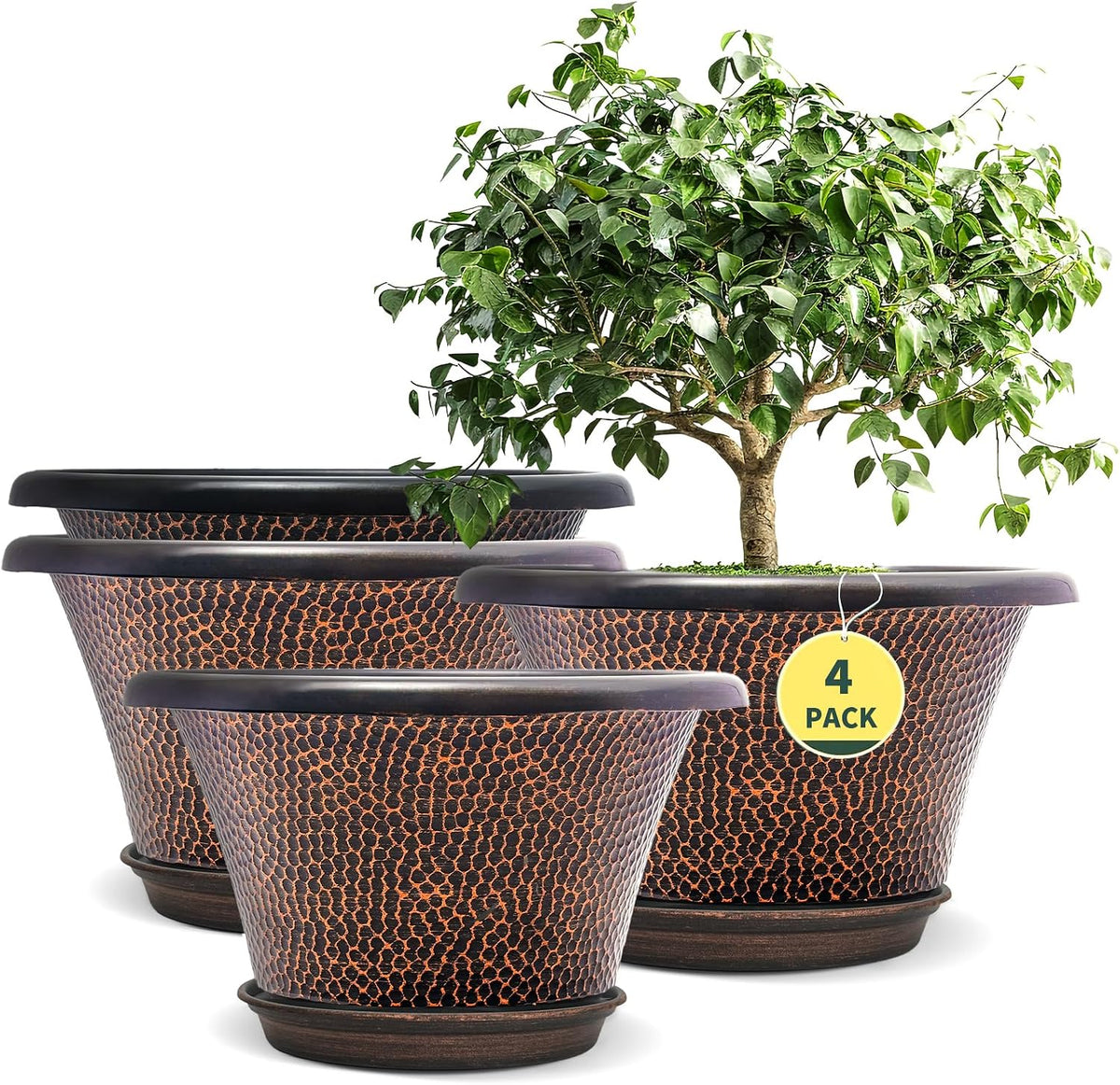 12 Inch Pots for Plants,4 Pack Large Flower Pots with Drainage Hole