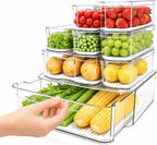 SMRCAD 6 Pack Clear Fridge Organizer Bins with Drain Trays - Stackable
