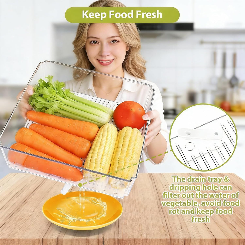 ZIJUND 4 Pack Fridge Organizer Bins with Lids, Stackable Clear Storage