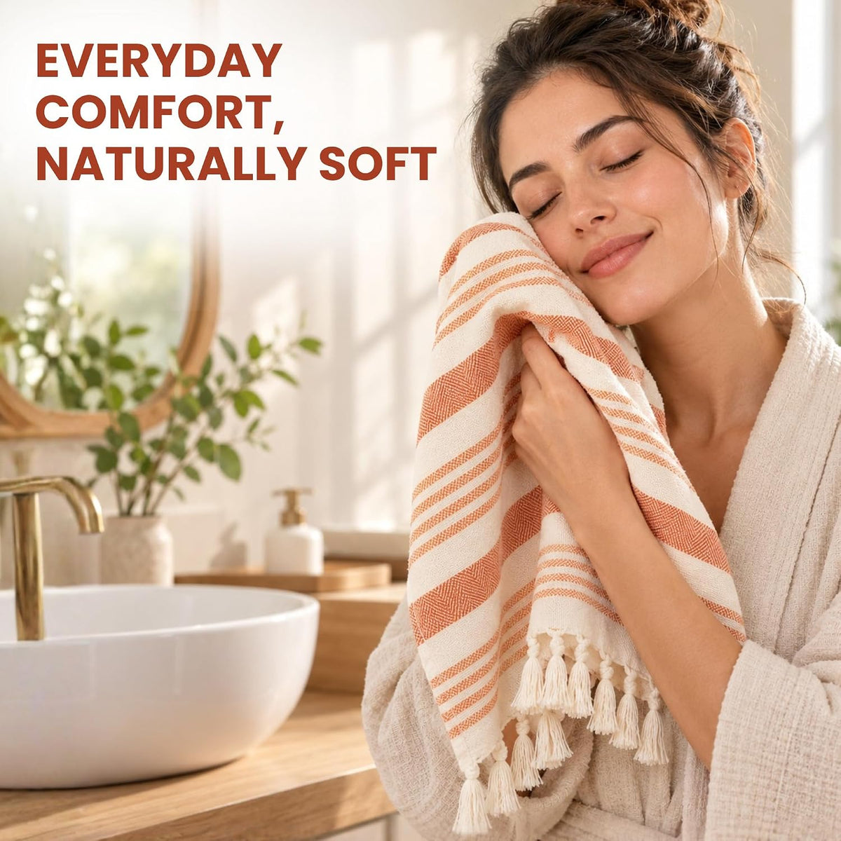 Folkulture Turkish Fall Hand Towels for Bathroom, Orange Set of 2(16"x30")