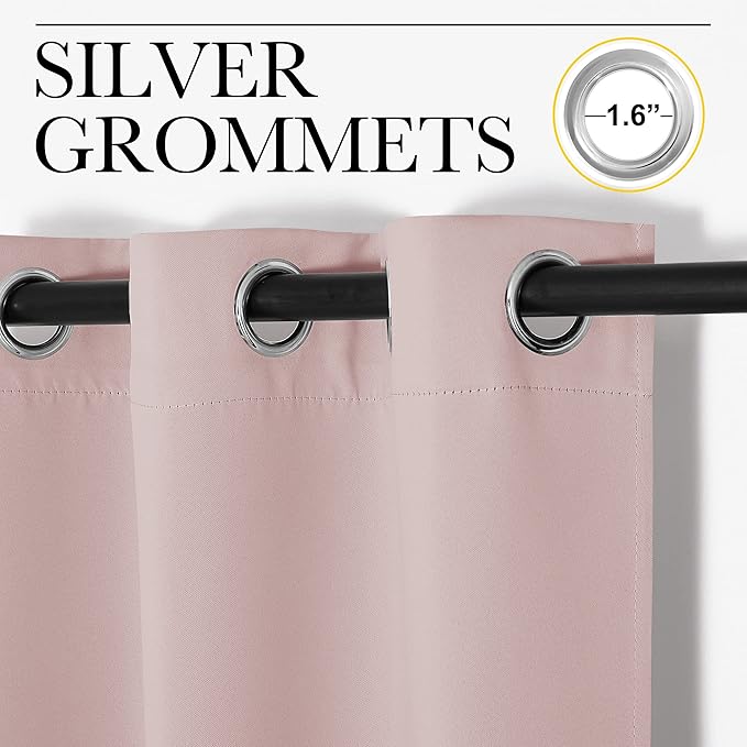 NICETOWN Modern Blackout Curtains Noise Reducing, Blush Pink, 2 Panels - Image 2