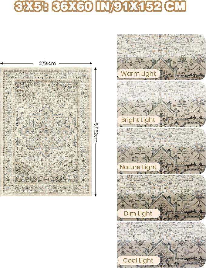 3x5 Area Rugs for Entryway, Kitchen Rugs Non Slip Washable for Dining Room - Image 2