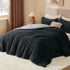 BEDELITE Fleece Queen Comforter Set, Fluffy Bed Set, Black