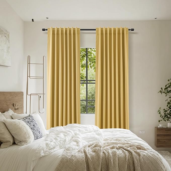 Gold 100% Blackout Linen Curtains 108 Inch Length 2 Panels Set - Image 8