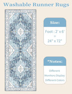 SERISSA Boho Washable Runner Rug, 2x6 Rug Non-Slip Vintage Blue Hallway Kitchen - Image 6