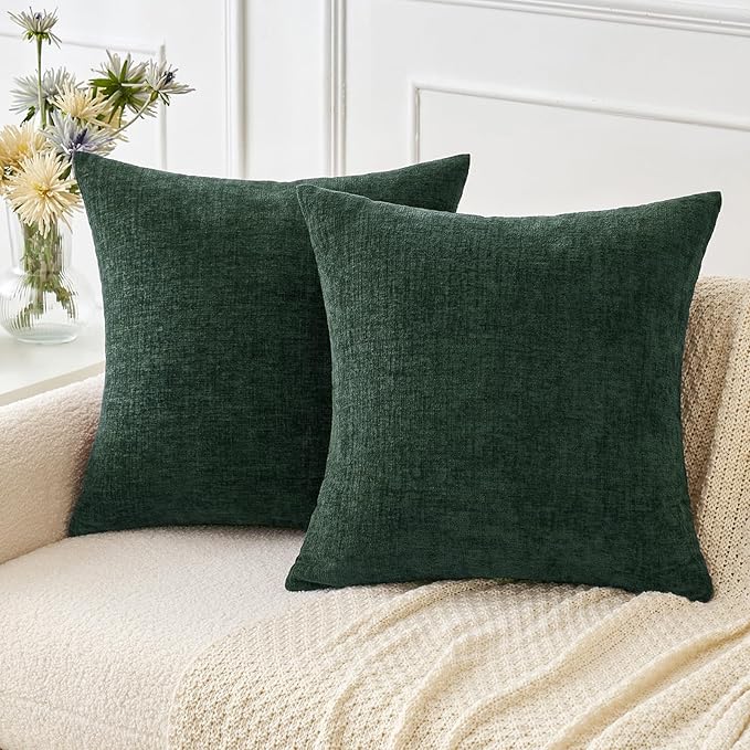 MIULEE Pack of 2 Green Throw Pillow Covers 16x16 Inch Soft Chenille Pillow by MIULEE