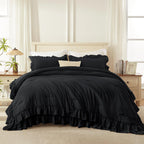 Andency Black Ruffle Comforter Set Queen Size, 3 Pieces