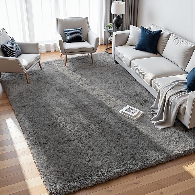 8x10 Area Rugs for Living Room Rug: Soft Fluffy Shag Light Gray Rugs for Bedroom - Image 3