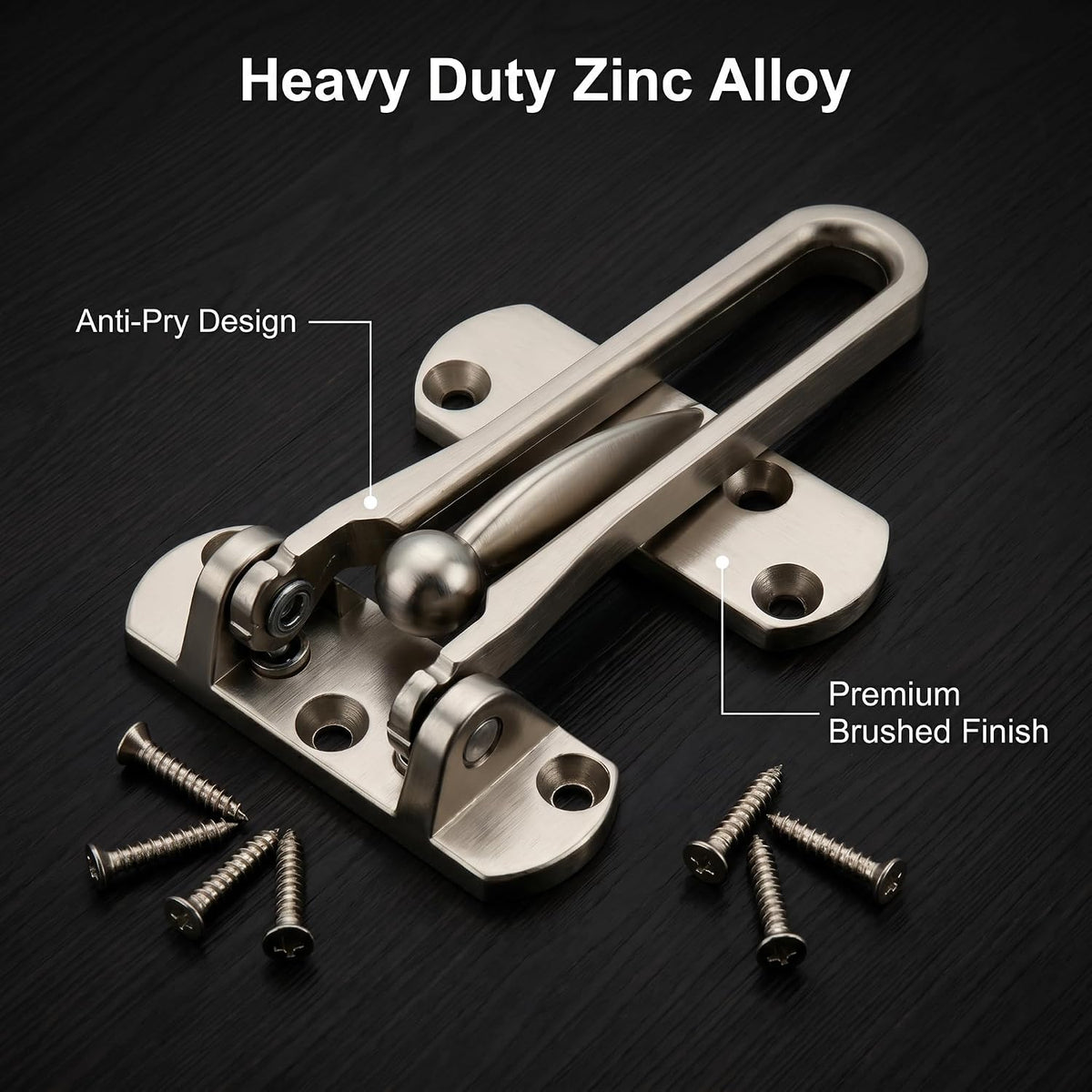 KAFENDA Heavy Duty Zinc Alloy Door Security Lock, Limited Opening Safety Latch for Home Apartment Hotel, Anti-Pry Door Reinforcement Lock (Satin Silver)