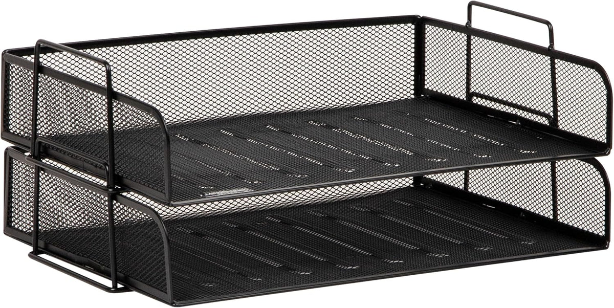 Mind Reader Stackable Paper Tray, Desktop Organizer, File Storage, Office, Metal Mesh, 2 Pcs., Black
