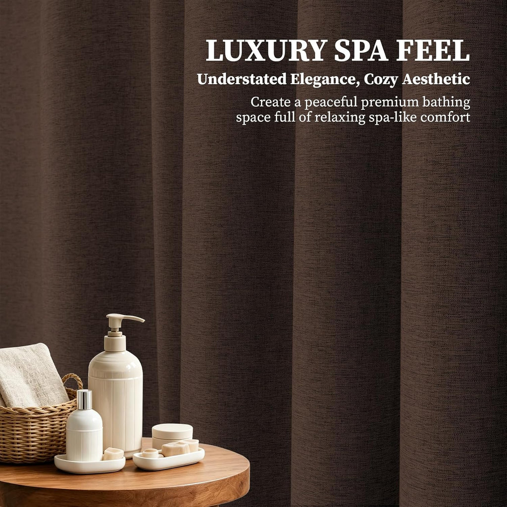 Brown Linen Textured Waterproof Thick Fabric Shower Curtain Set, 72x72