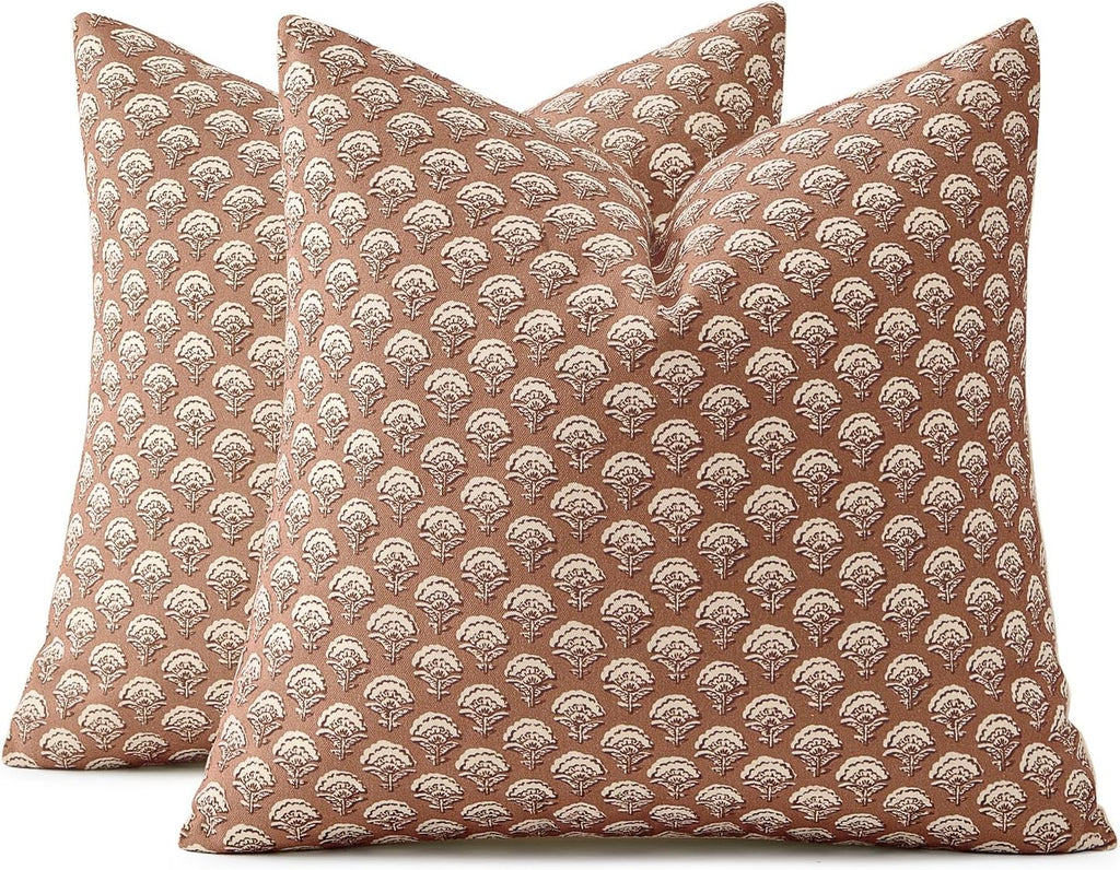 MIULEE Floral Print Decorative Pillow Covers 20x20, Almond