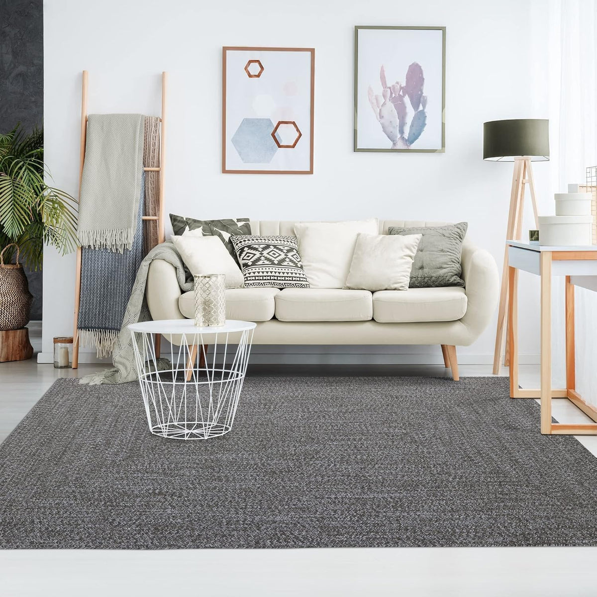 Superior Large Indoor/Outdoor Area Rug, Multi-Tone Reversible Braided Floor Decor for Patio, Front Porch, Entryway, Living Room, Office, Nursery, Artistic Home, 3' x 5', Canvas-White