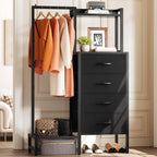 Yoobure Black Dresser with Hanging Rack - Small Closet with 4 Fabric Storage Drawers, 44" H Dresser with Clothes Rack, Chest of Drawer, Kids Dressers for Bedroom, Dorm, Living Room, Sturdy Frame