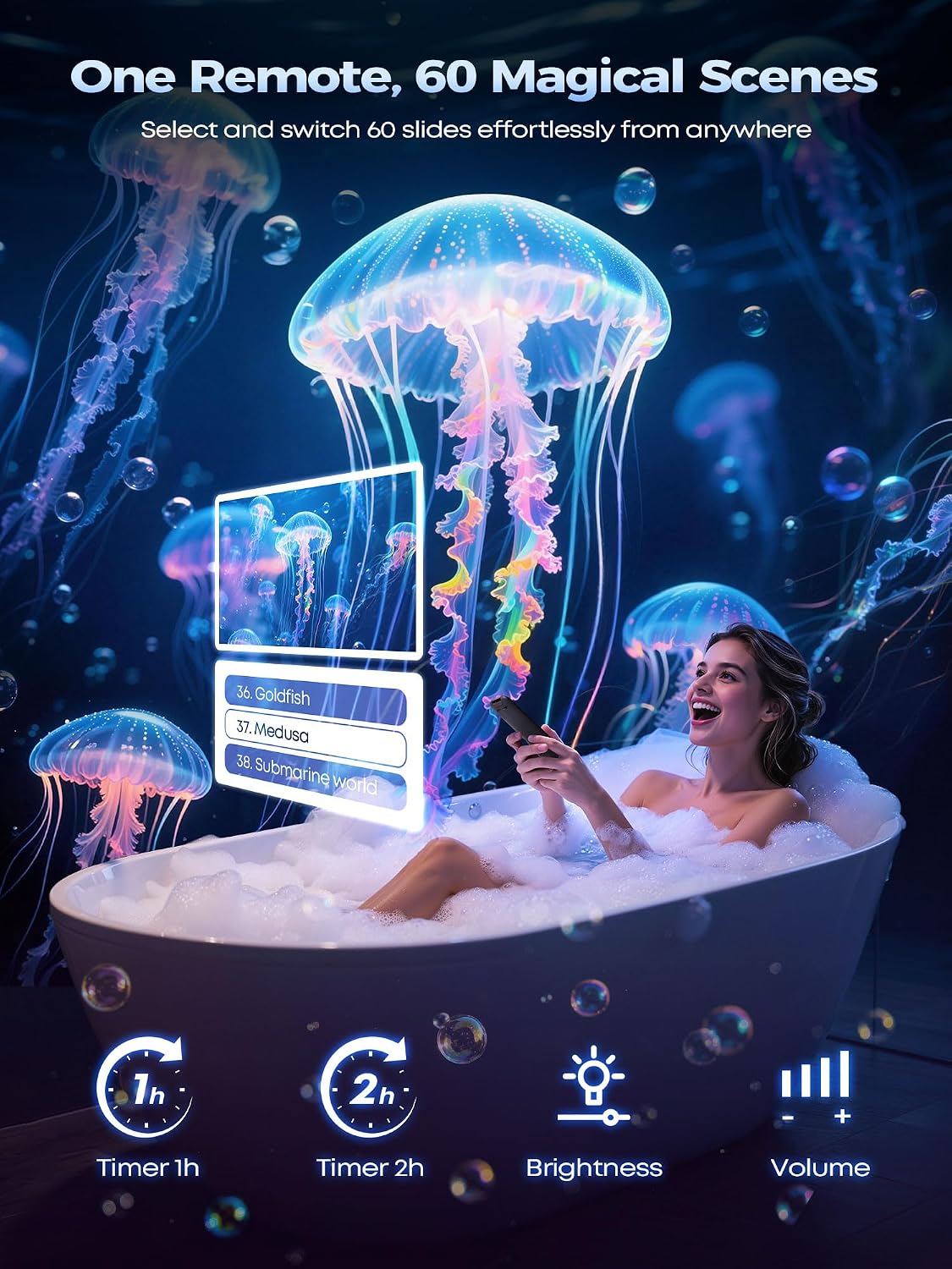 One Fire 3D Galaxy Projector, 65 Scenes HD Star Projector Bluetooth Speaker