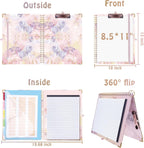 HAUTOCO Clipboard Folio with Refillable Notepad for Letter Size (11" x 8.5"), 5 Dividers with 10 Pockets, Elastic Pen Holder and File Folder Labels, Spiral Nurse Clipboard Artboard(Pink Marble)