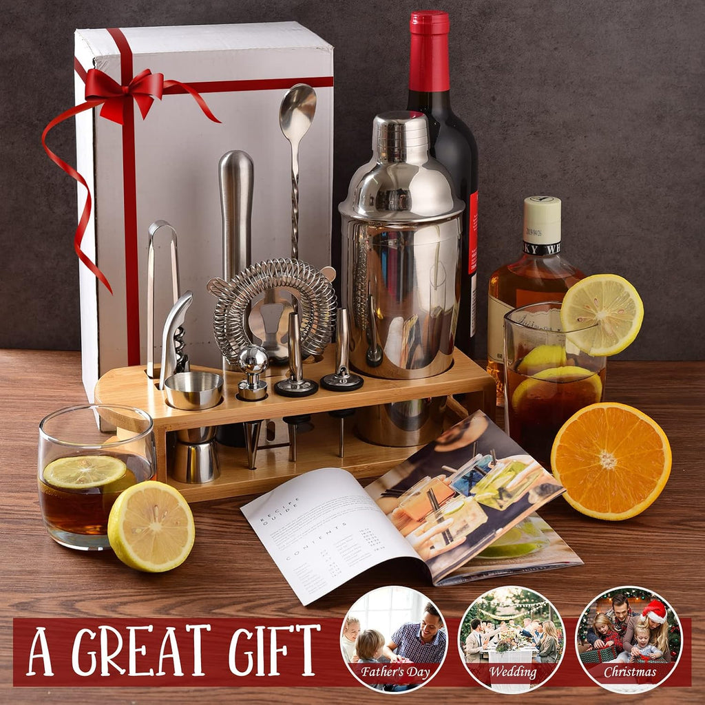 Cocktail Shaker Set Bartender Kit, 12-Pcs Bar Tool with Bamboo Stand