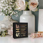Black Gold She Is Me Wooden Box Sign Desk Decor, Inspirational Decorative Signs Decor for Office Bedroom, Postive Affirmations Home Shelf Desk Decor, Inspirational Desk Decor 5x5 Inch