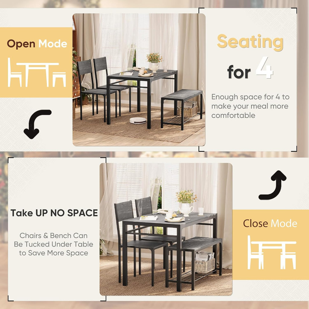 Shahoo Kitchen Table and 2 Chairs for 4 with Bench