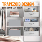 Criusia Closet Organizers Bins 4 Pack - Large Collapsible Shelf Organizer with Handles - Fabric Trapezoid Home Organization and Storage Baskets for Organizing Clothes Toy Blanket Towel Purse Hats