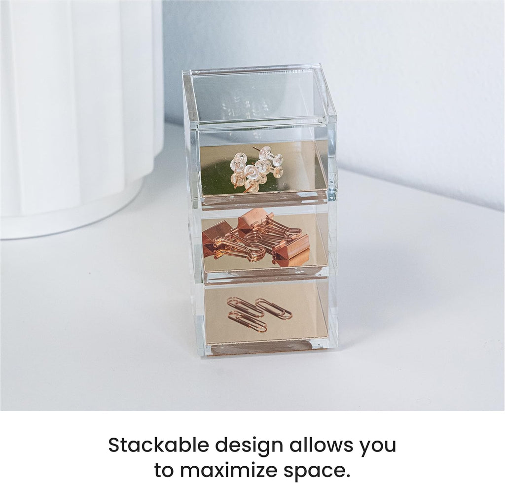 3-Tier Stackable Acrylic Holder, Clear with Gold Metal Base
