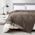 BOURINA Brown Throw Blanket 50 x70 Inches Jacquard Argyle Throw Textured Solid by BOURINA