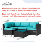 Shintenchi 5 Pieces Outdoor Patio Sectional Sofa Couch, Black PE Wicker Furniture Sets, Patio Conversation Sets with Washable Cushions Coffee Table for Garden, Poolside, Backyard,Blue