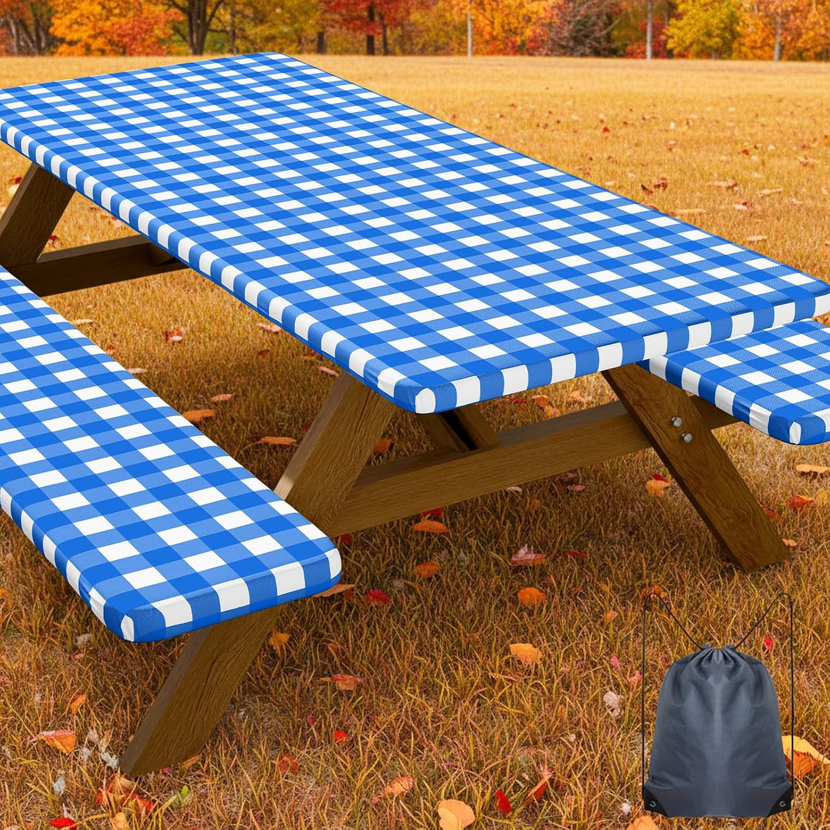Smiry 5FT Picnic Table Cover with Bench Covers, Elastic Fitted Tablecloth