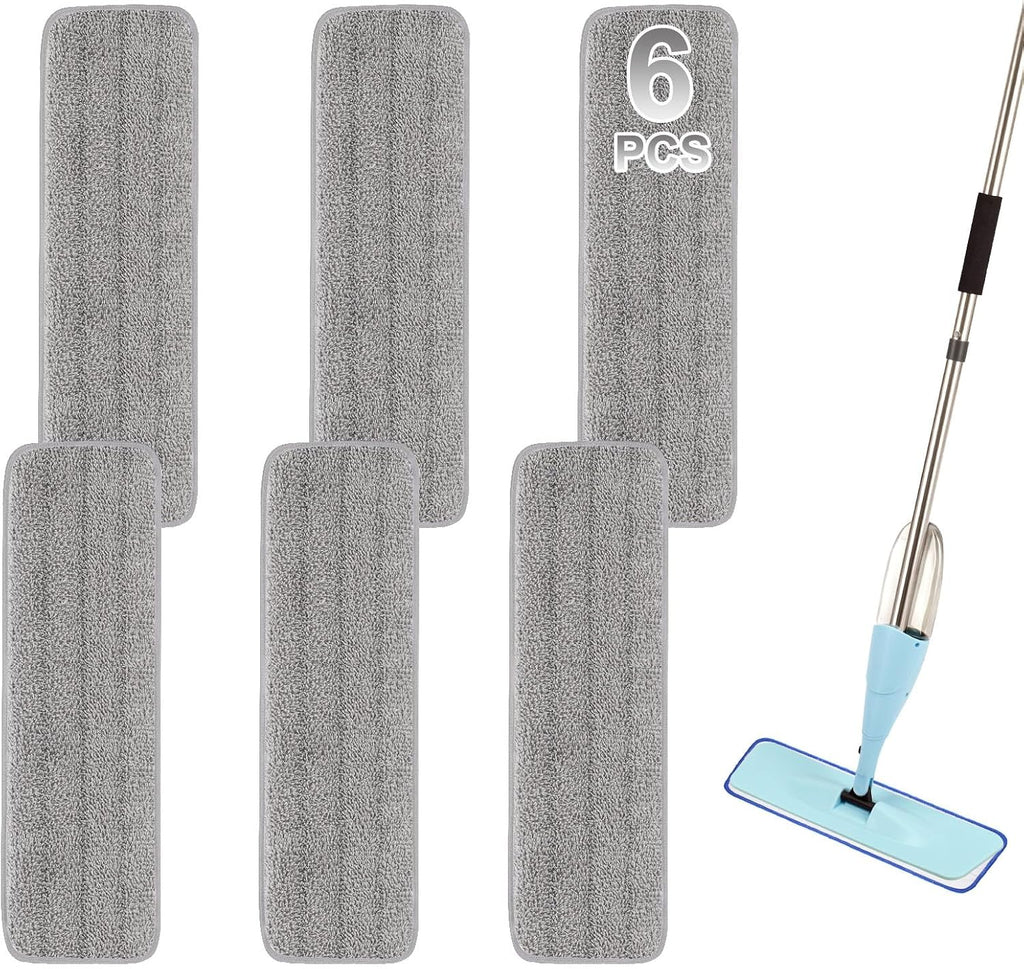 18 inch Reusable Mop Pads Microfiber Spray Mop Replacement Heads for Wet/Dry Mops Compatible with Bona Floor Care System (6 Pack) (Blue)