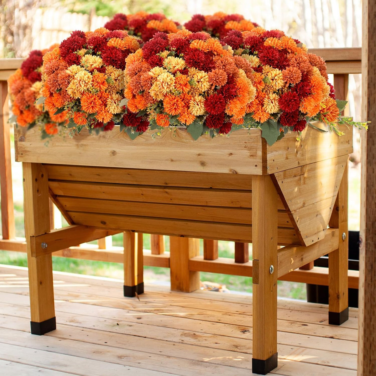 XunYee 12 Pcs Fall Artificial Flowers for Outdoor Faux Mums,Burnt Orange